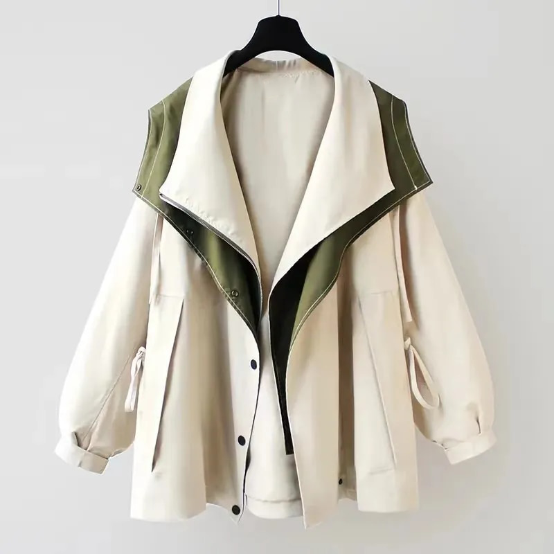 Women's Two-Tone Hooded Jacket with Layered Collar in 3 Colors