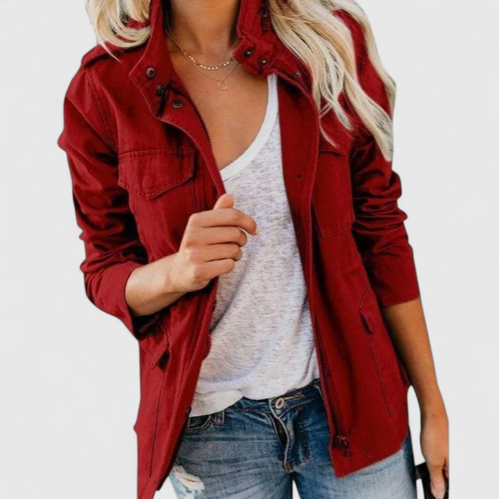 Women's Utility Jacket with Flap Pockets and Drawstring Waist in 6 Colors