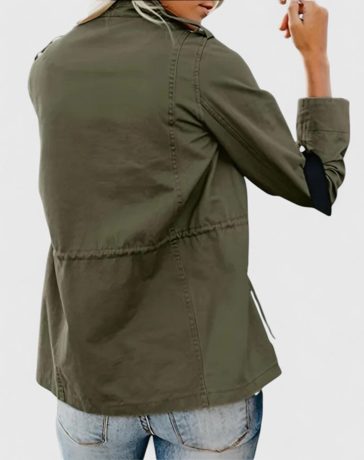 Women's utility jacket in army green – back view