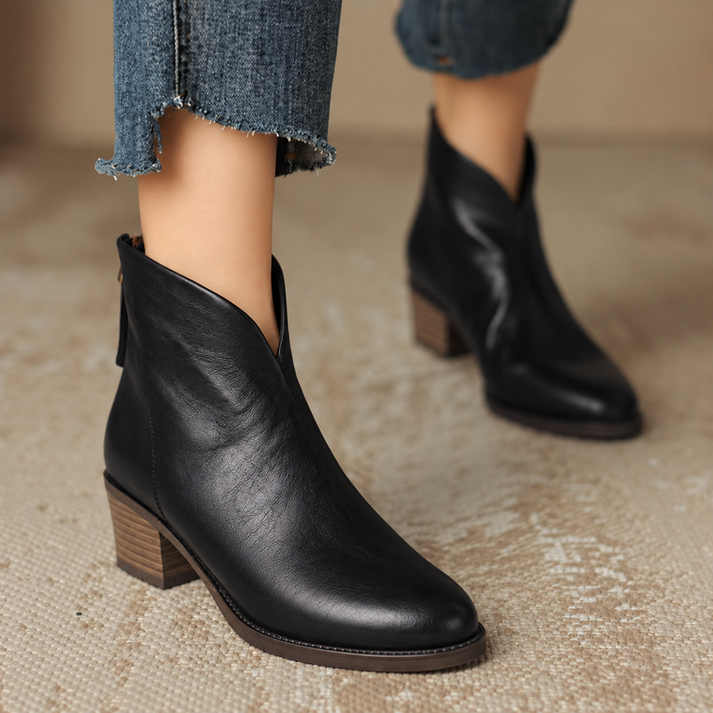 Women's V-Cut Ankle Boots in black