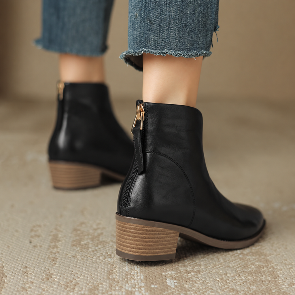 Women's V-cut ankle boots in black – back zip