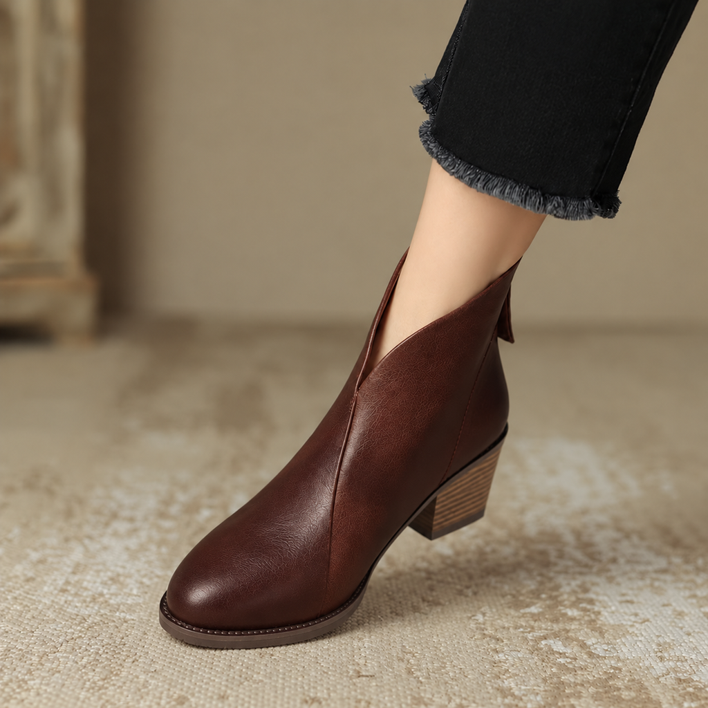 Women's V-cut ankle boots in brown – side view