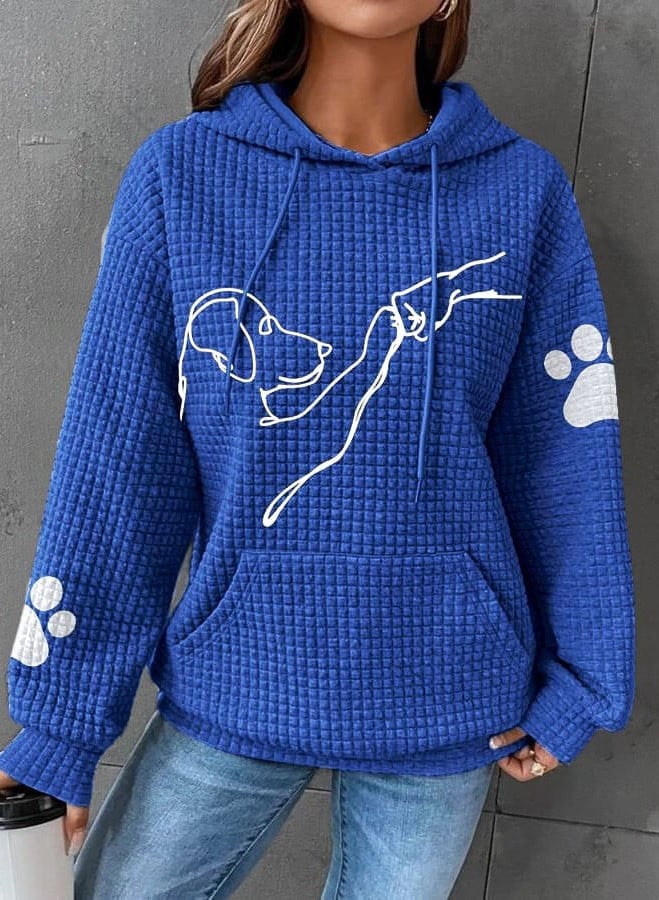 Women's Dog and Paw Print Hoodie in blue