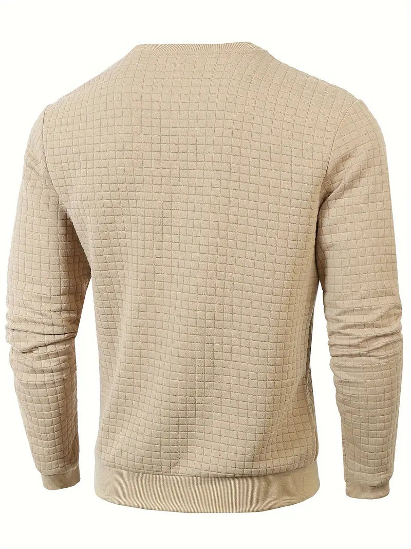 Women's waffle knit sweater in khaki – back view