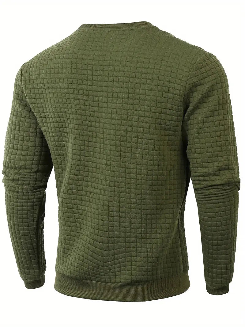 Women's waffle knit sweater in army green – back view
