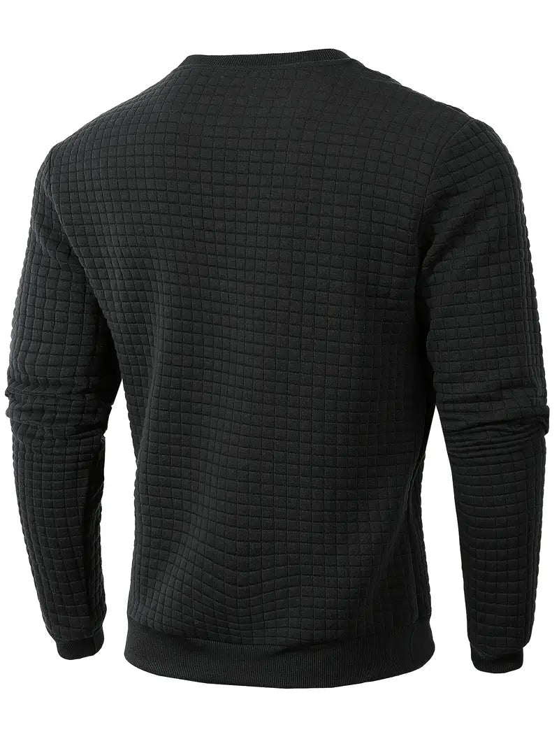 Women's waffle knit sweater in black – back view