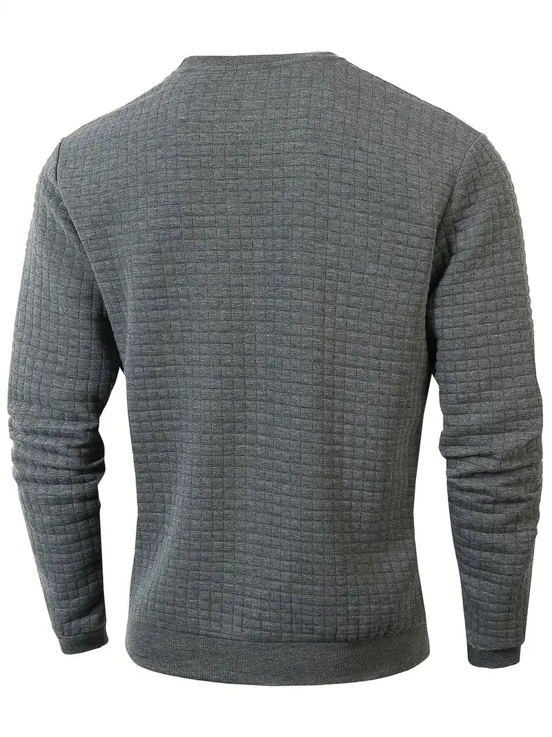 Women's waffle knit sweater in dark grey – back view