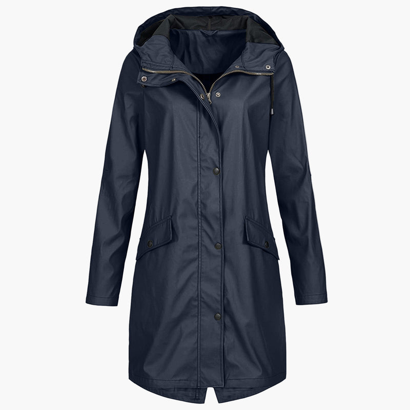 Women's Waterproof Long Hooded Coat for Rainy Days