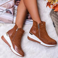 Women's Side Zip Wedge Ankle Boots in brown