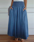 Women's Smocked Waist Wide Leg Trousers in blue