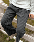 Women's Pinstripe Wide Leg Trousers in black