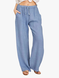 Women's Drawstring Wide Leg Trousers in light blue