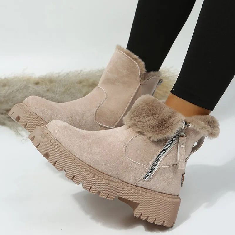 Women's Faux Fur Cuff Winter Boots in beige