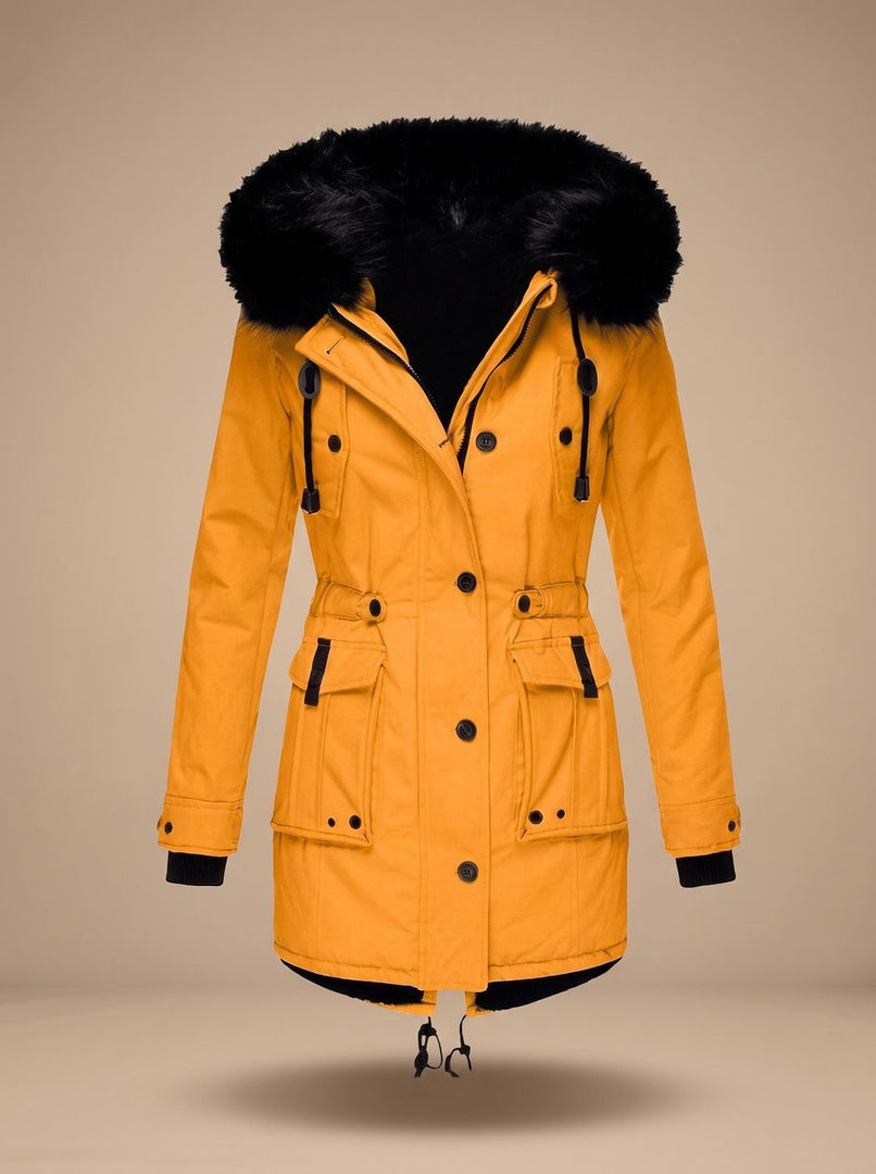Women's Faux Fur Hood Winter Parka in gold