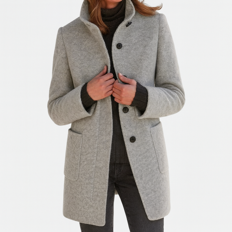 Women's Wool Blend Jacket with Stand Collar for Elegant Winter Days