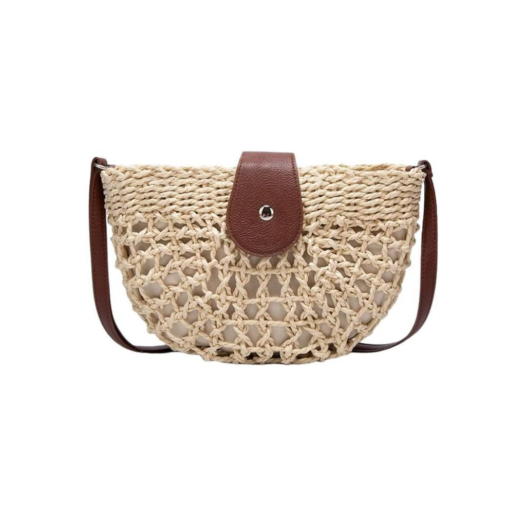 Women's woven crossbody bag with flap in natural