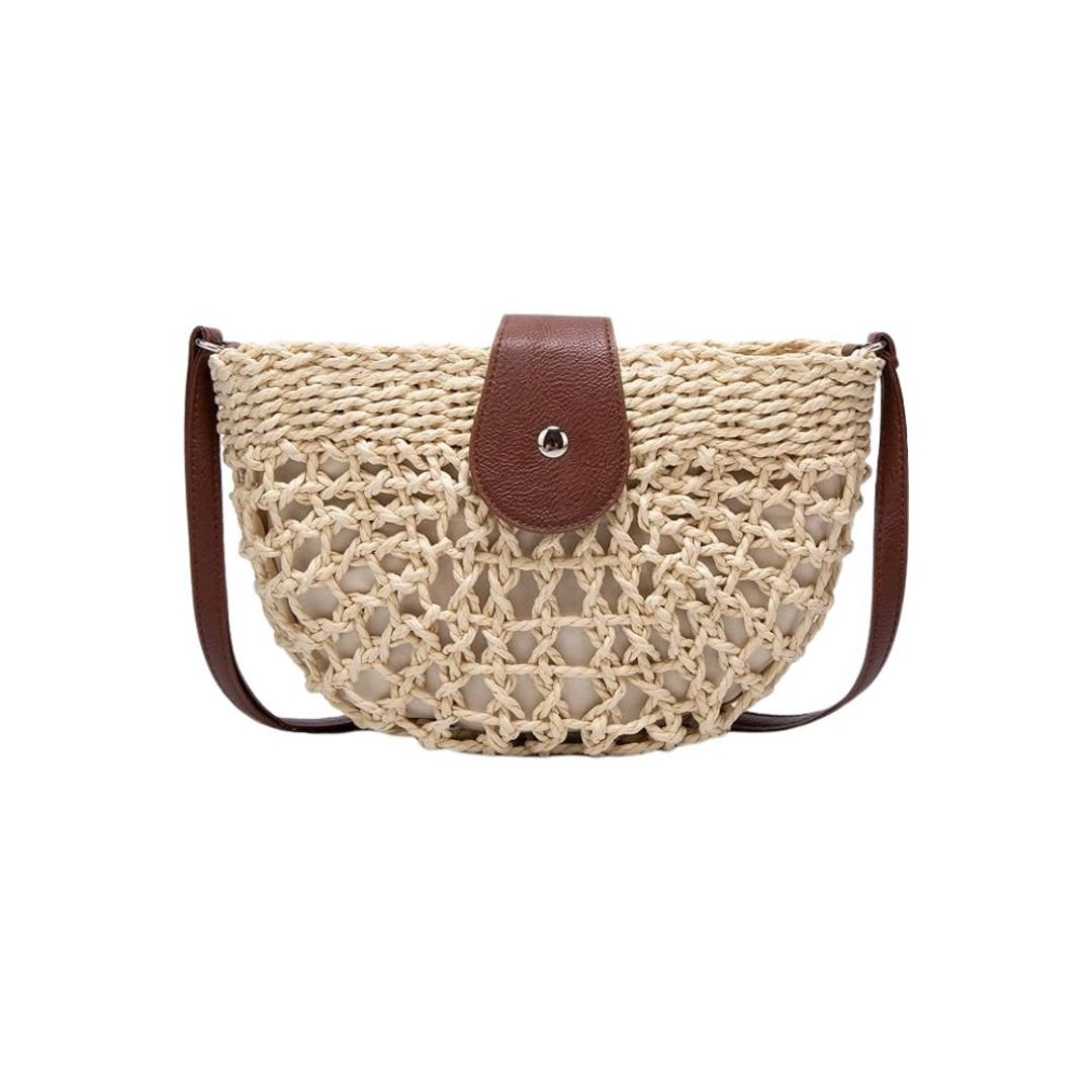 Women's woven crossbody bag with flap in natural