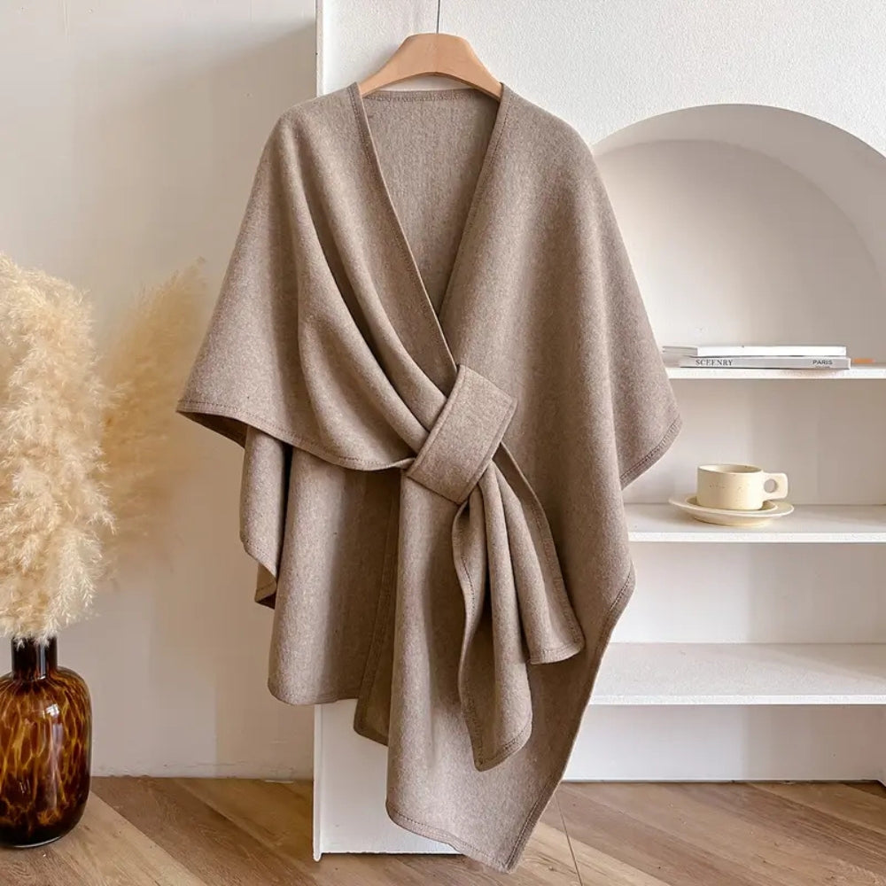 Women's Wrap Cape Coat in taupe