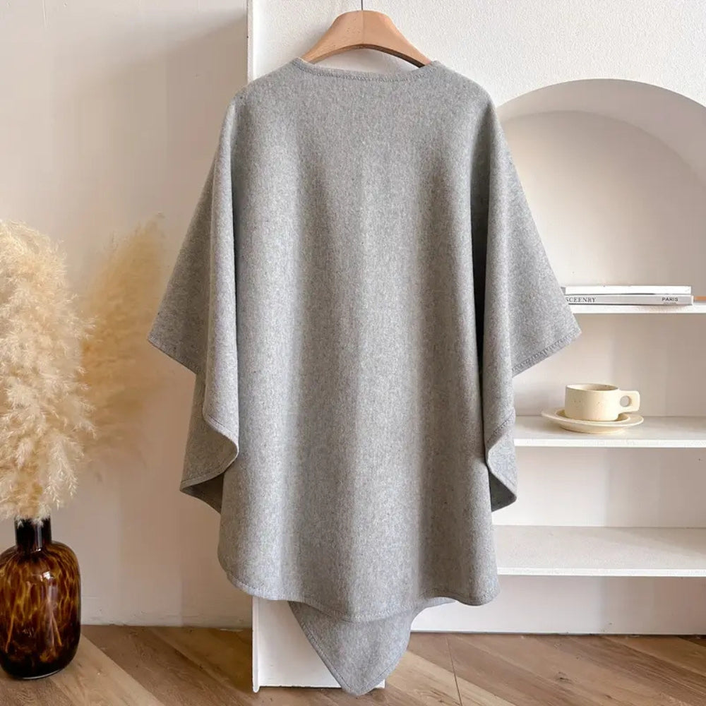 Women's wrap cape coat in light grey – back view