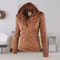 Women's faux leather hooded jacket in camel