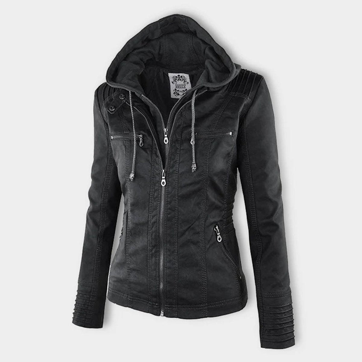 Women's faux leather hooded jacket in black