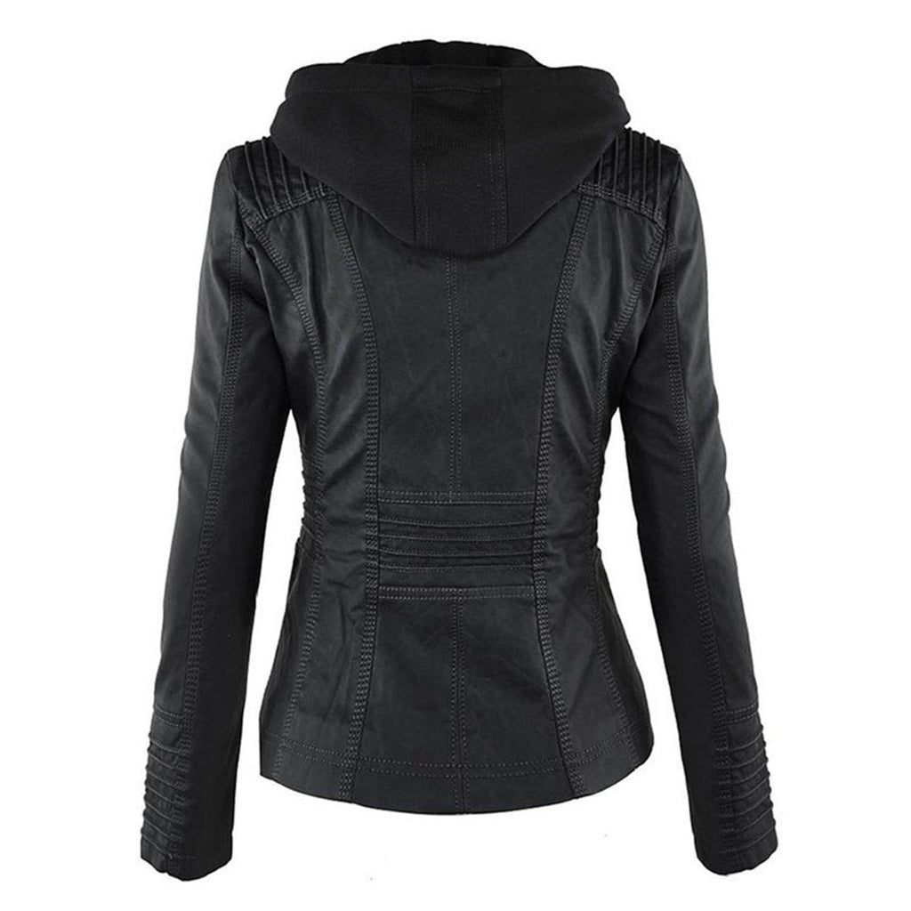 Women's faux leather hooded jacket in black