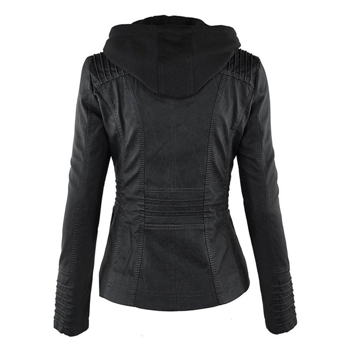 Women's faux leather hooded jacket in black