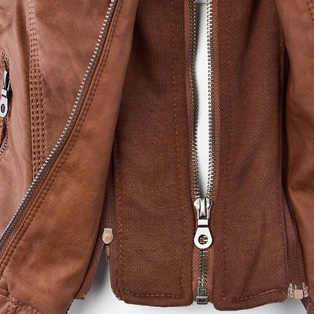 Women's Faux Leather Jacket with Detachable Hood for Autumn Days