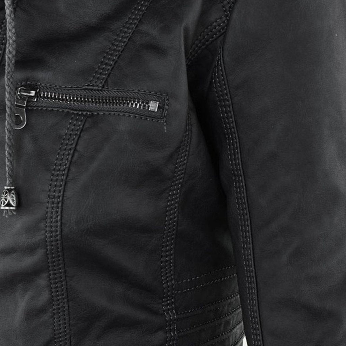 Women's Faux Leather Jacket with Detachable Hood for Autumn Days