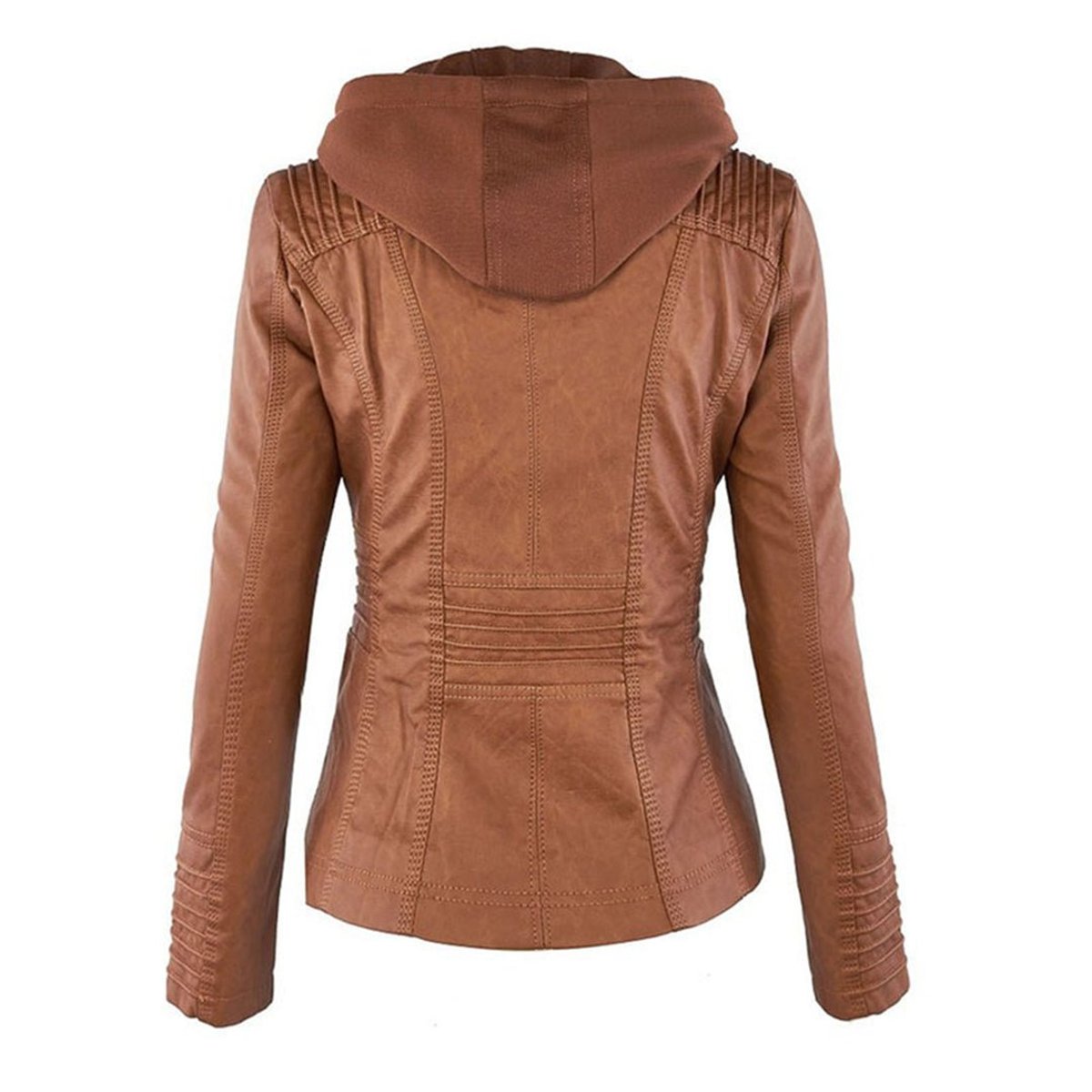 Women's faux leather hooded jacket in camel
