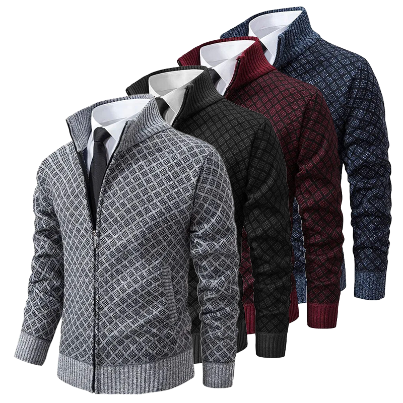 Men's diamond knit zip cardigan