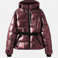 Women's belted ski jacket in burgundy