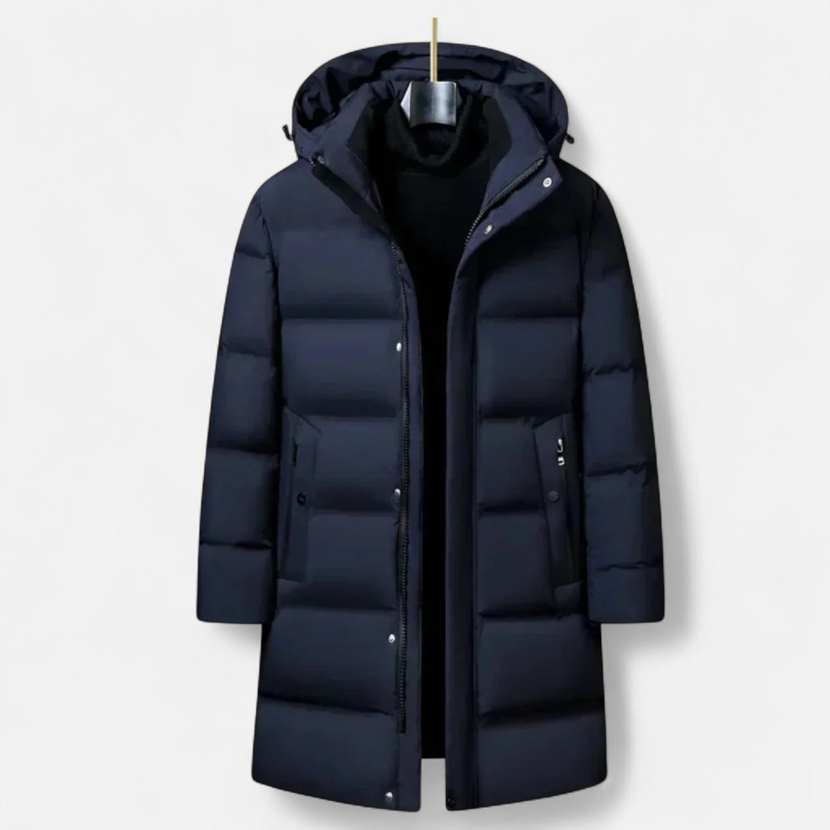 Men's long padded coat in navy