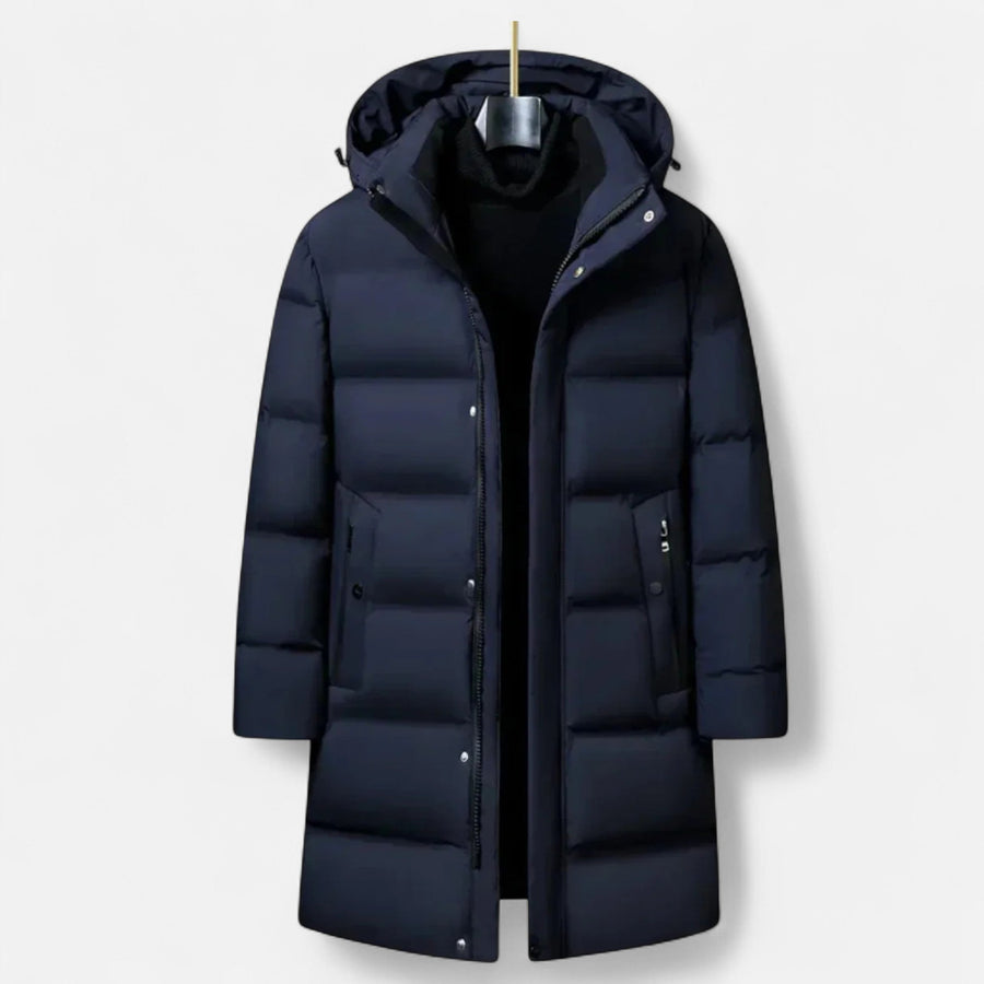 Men's Long Padded Coat with Hood for Cold Winter Days