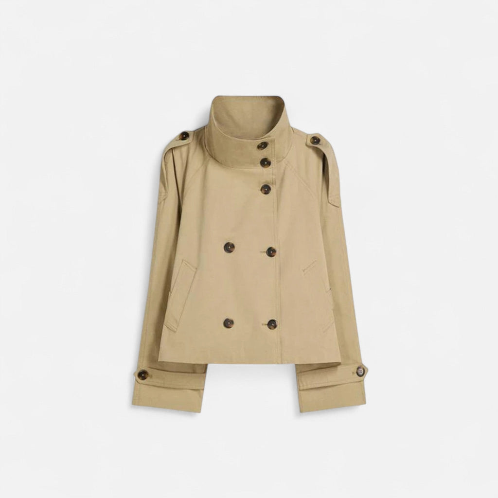 Women's cropped belted trench jacket in beige
