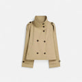 Women's cropped belted trench jacket in beige