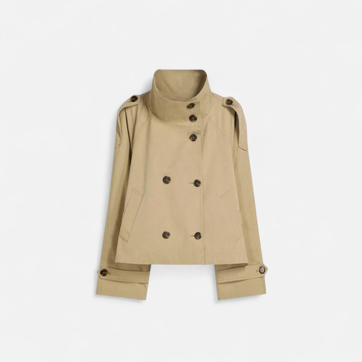 Women's cropped belted trench jacket in beige
