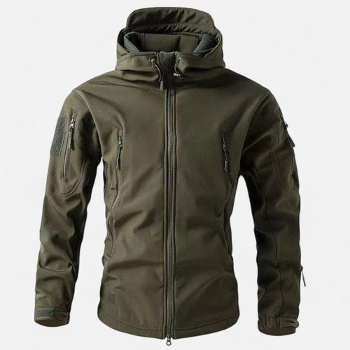 Men's hooded softshell jacket in olive