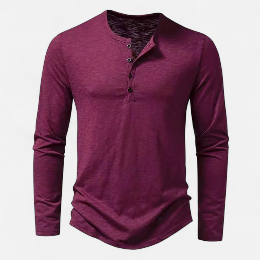 Men's Long Sleeve Henley Shirt with Button Placket for Everyday Wear