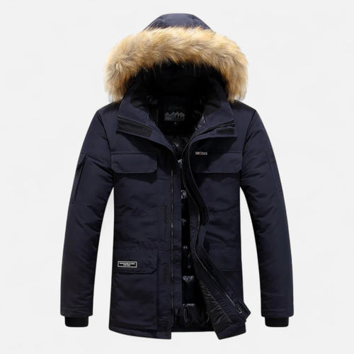 Men's hooded winter parka in navy