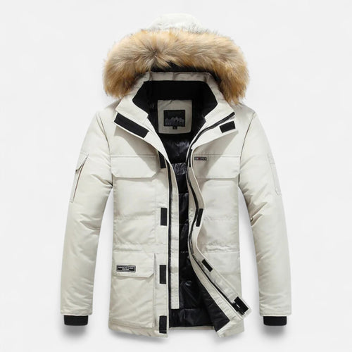 Men's hooded winter parka in white