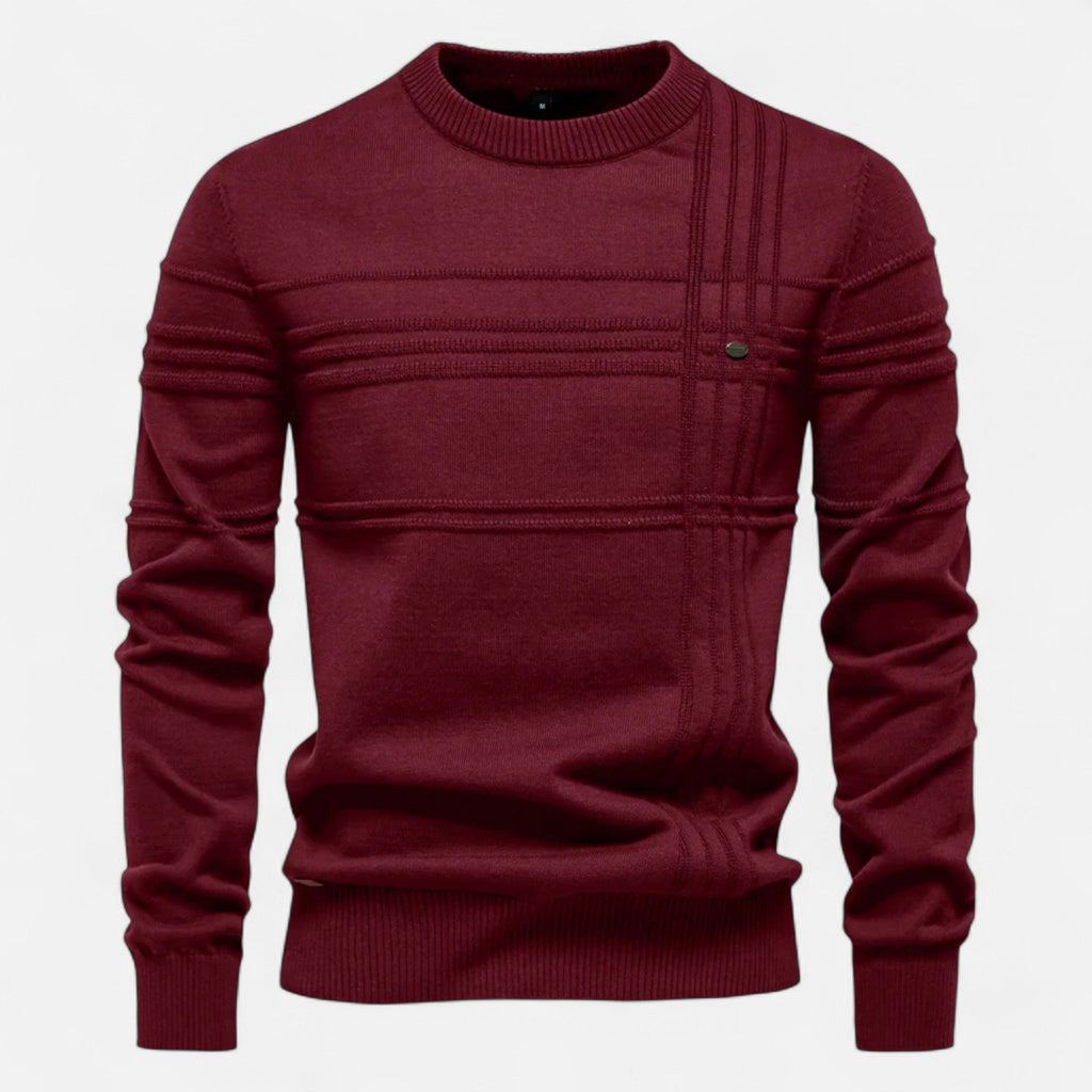 Men's textured stripe jumper in burgundy