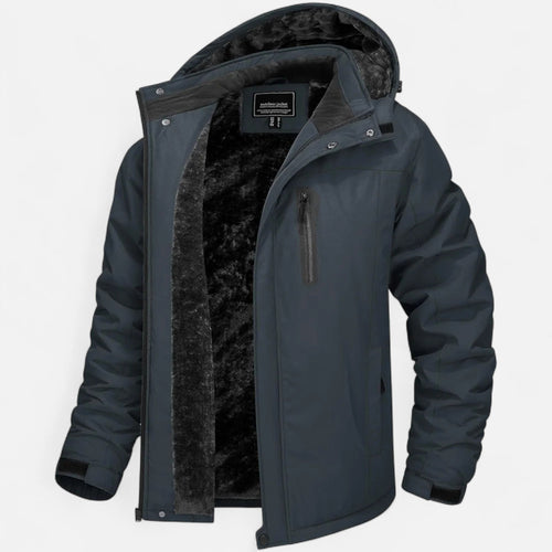 Men's hooded winter jacket in dark grey