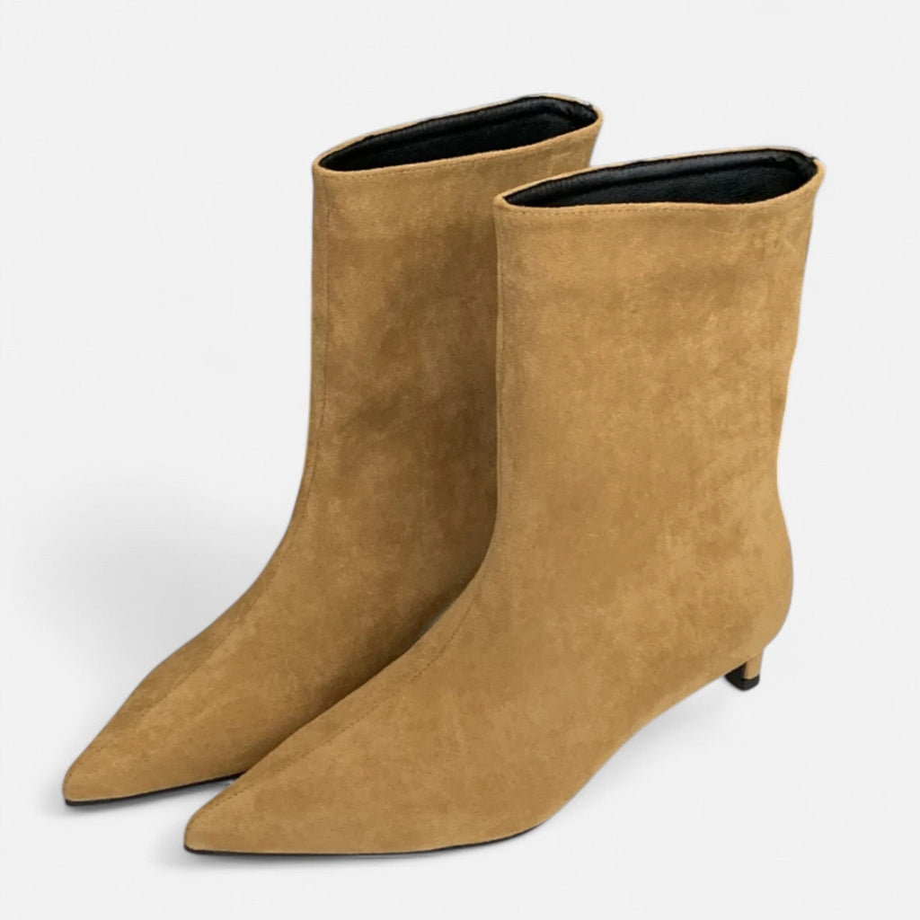 Women's pointed toe ankle boots in camel