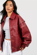 Women's oversized bomber jacket in burgundy