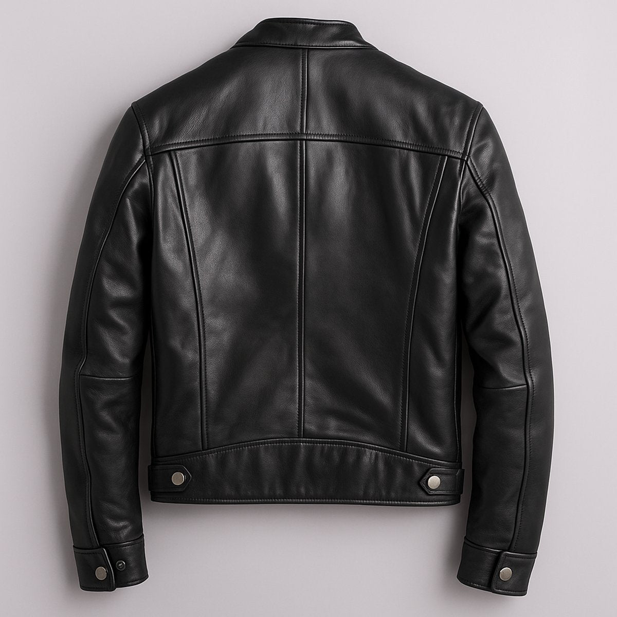 Men's Leather Look Biker Jacket with Stand Collar for Autumn Days