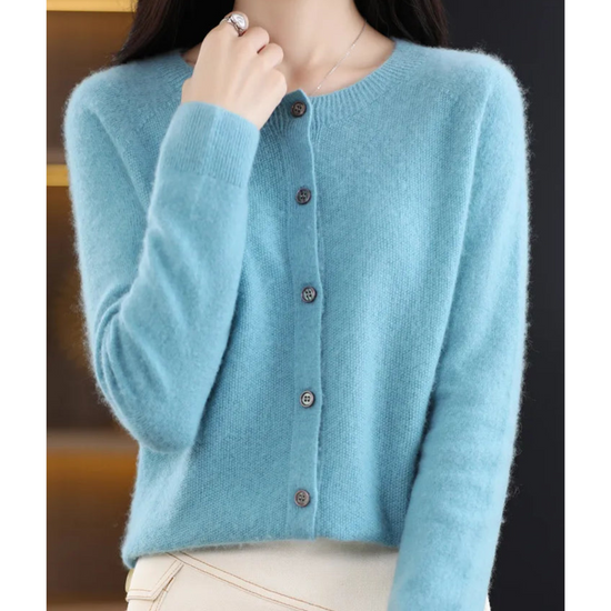 Women's Crew Neck Button Cardigan with Soft Knit for Autumn Days