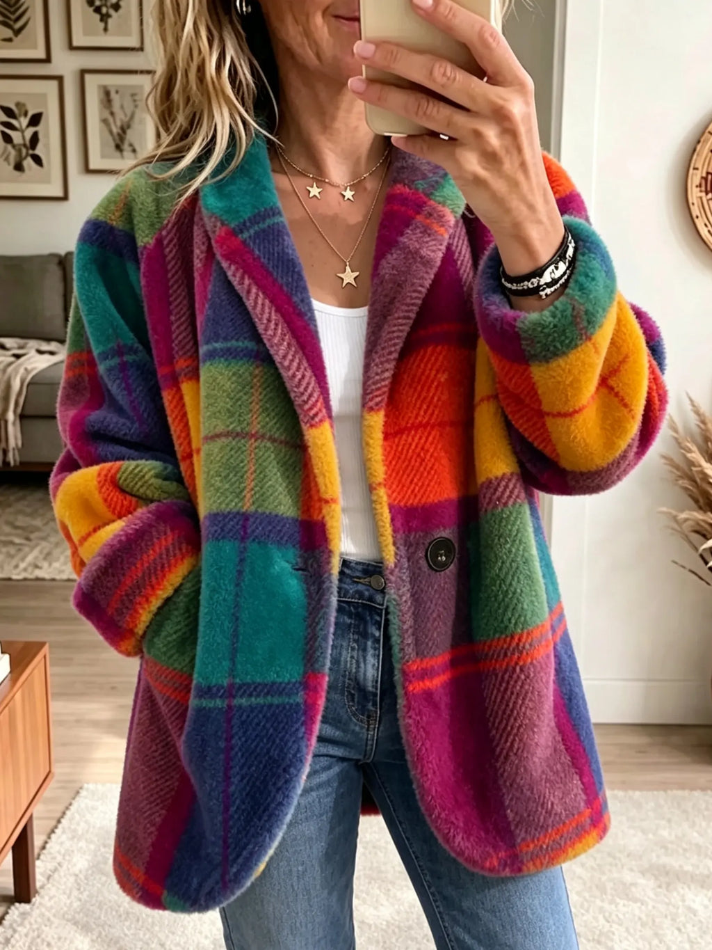 Women's plaid coat in pink multi