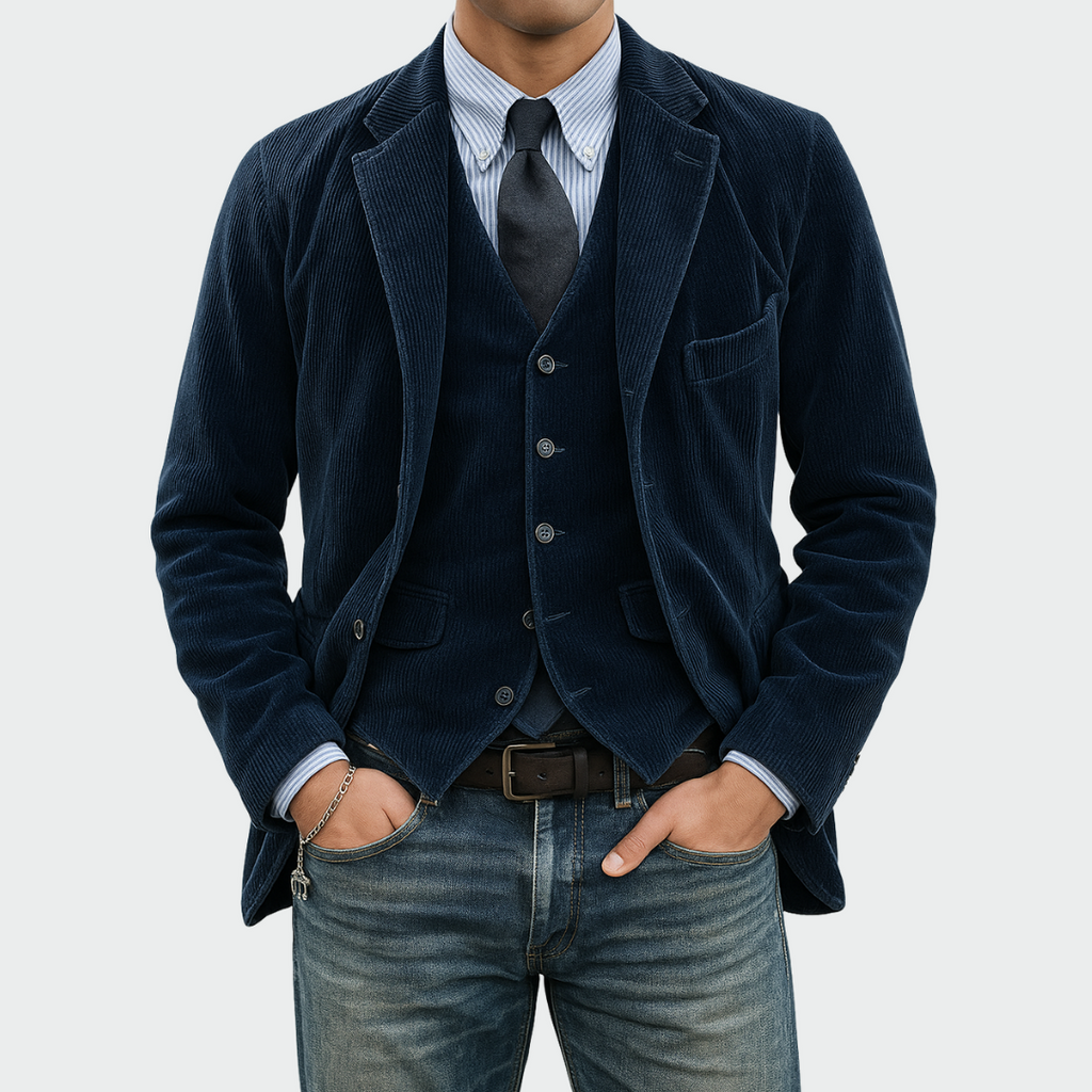 Men's blazer and waistcoat set in navy