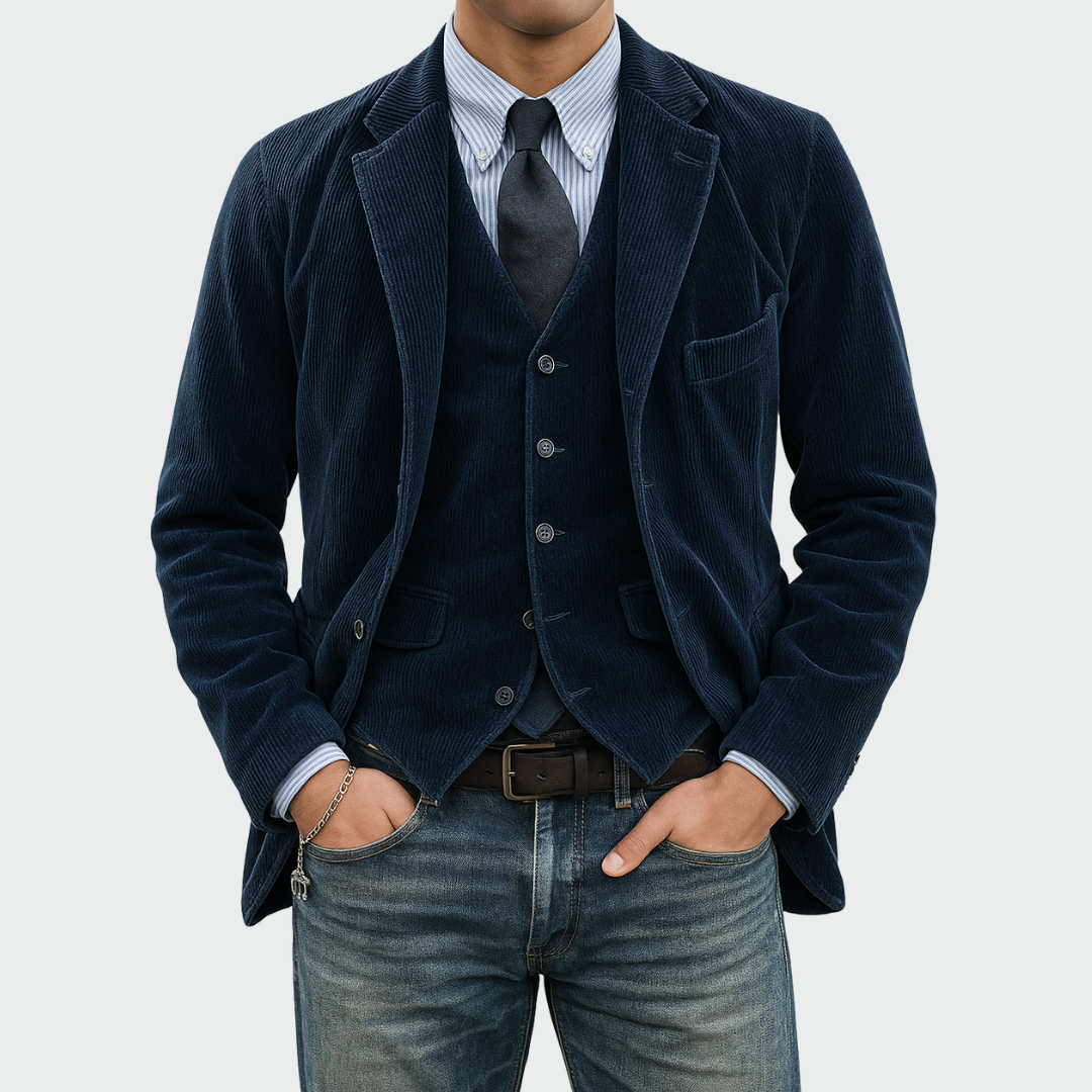 Men's blazer and waistcoat set in navy
